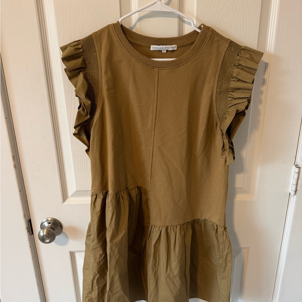English Factory Olive Ruffle Sleeve Dress
